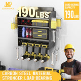 Drill Holder Wall Mount with 8-Outlet Charging Station, 190lbs Load 4 Layers Carbon Steel Heavy Duty Power Tool Organizer Wall Mount for Garage & Workshop, 4 Drill Holders, Modular Pegboard Rack OKKMAX