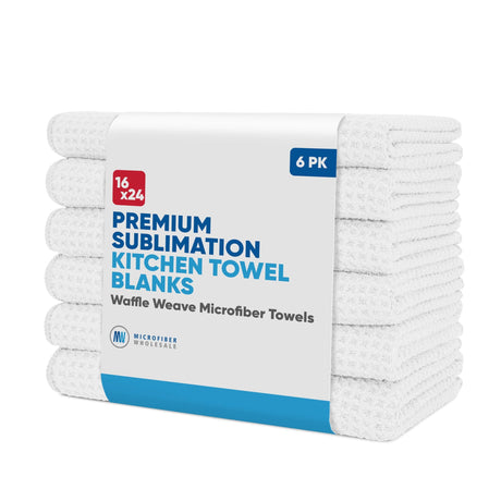Microfiber Wholesale Sublimation Blanks Towels | Premium Sublimation Kitchen Towels | Waffle Weave Microfiber Towels | Tea Towels | Polyester Towels for Sublimation (16x24 Inches, Pack of 6) Microfiber Wholesale