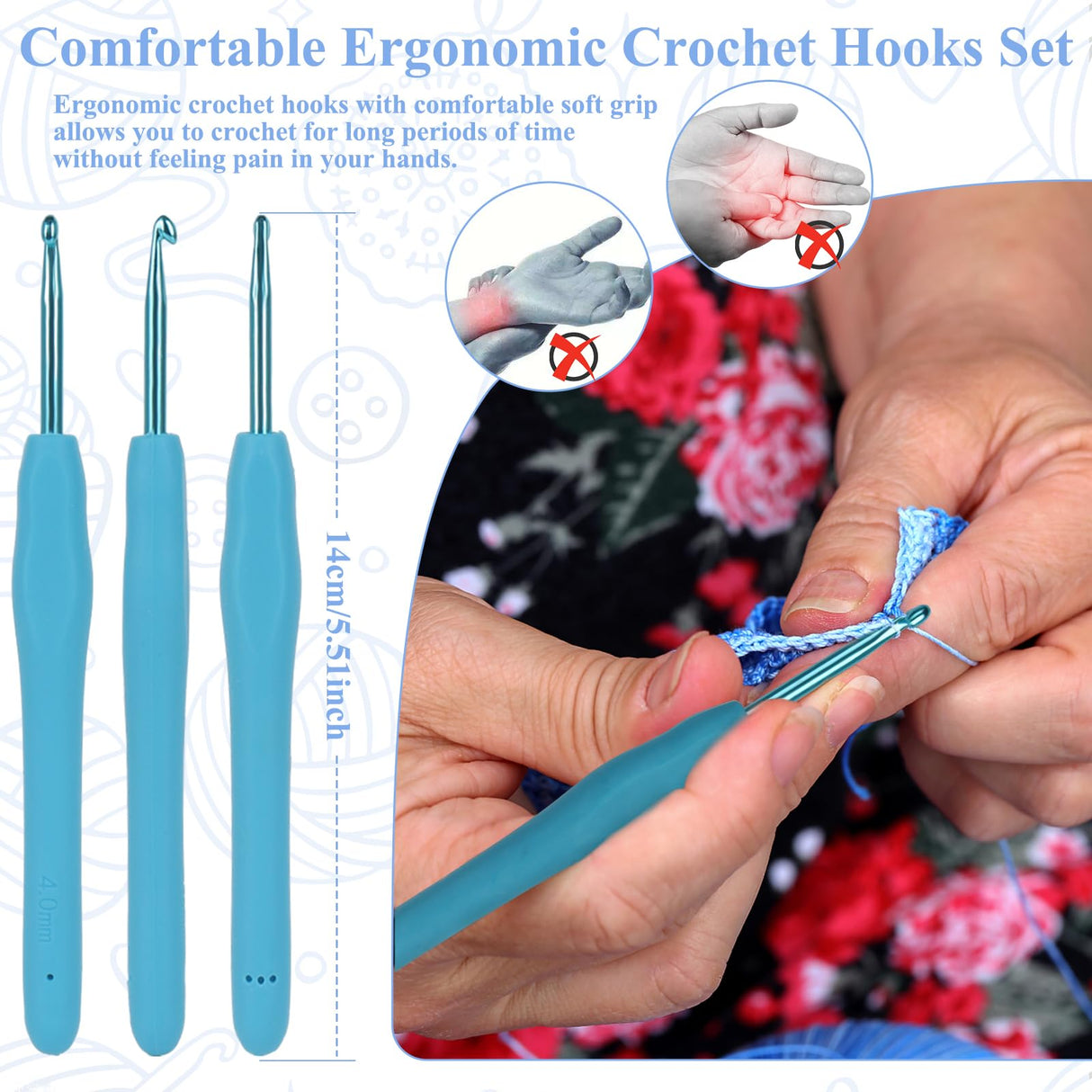 Coopay Crochet Set for Beginners - Ergonomic Soft Grip Metal Crochet Hooks (2mm-6mm) & 19PCS Needles Set with Stitch Markers - Perfect for Arthritic Hands Coopay