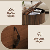 Onogefel Round Coffee Table with Storage, Mid Century Modern Coffee Table, Fluted Dining Table with Sliding Door, Circle Coffee Table for Living Room Home Office, 31.5", Walnut Onogefel