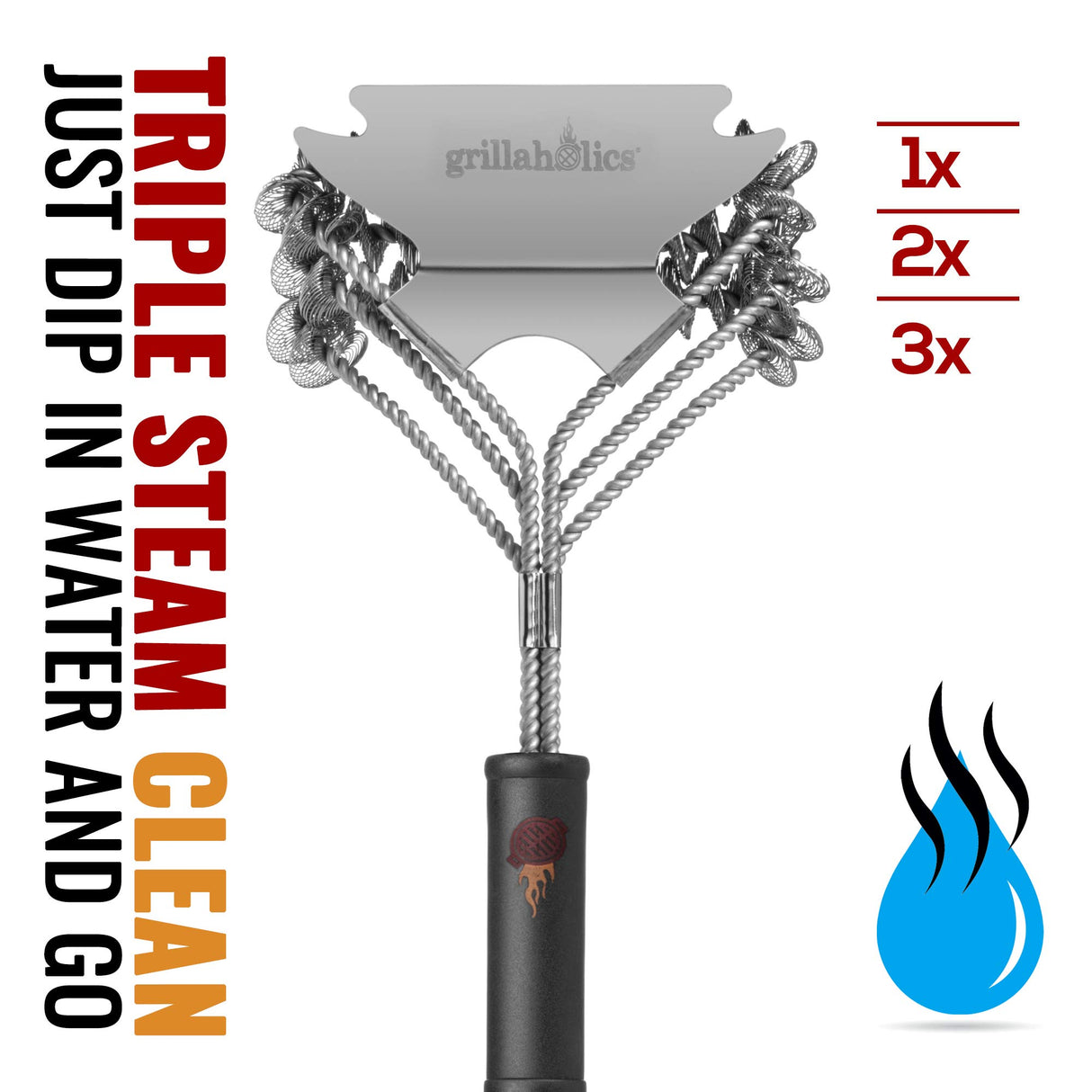 Grillaholics Grill Brush Bristle Free - Safe Grill Cleaning with No Wire Bristles - Professional Heavy Duty Stainless Steel Coils and Scraper - Lifetime Manufacturers Warranty Grillaholics