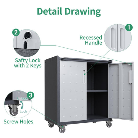 VIYET Metal Tool Cabinet,Garage Storage Cabinet System,Wall Cabinet & Locking Rolling Tool Cabinet with Doors and Adjustable Shelves,Steel Tool Cabinets for Home (10 Pcs-StyleA, Black & Grey) VIYET