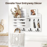 Nekon Mail Holder for Wall Mail Organizer with Key Hooks Hallway Farmhouse Decor Letter Sorter Made of Natural Wood with Floating Shelf and Flush Mount Hardware (16.8Inch x 10Inch x 3.2Inch) Nekon