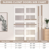 JUBEST Sliding Closet Door 48"(Double 25") x 80", 5-Lite Frosted Glass Bypass Door with Hardware Kit & Matching Fascia, Pre-Drilled MDF Wood Slab with Water-Proof PVC Surface, Easy to Install, White JUBEST