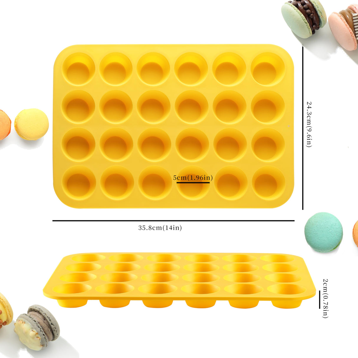2PCS Silicone Mini Muffin Cupcake Pan, Kaloo Nonstick 24 Cups Silicone Muffin Pans for Baking, Great for Muffin, Cakes, Tart, Bread, Dishwasher Safe (Stylish Orange + Yellow, 24 Cups Each) KL KALOO
