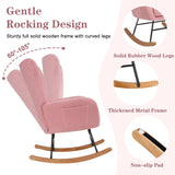 VECELO Rocking Chair Nursery with Thick Headrest, Modern Teddy Upholstered Reading Glider Rocker Accent Armchair with High Backrest, Padded Seat, Side Pocket, for LivingRoom, Baby Room, Soft Pink VECELO