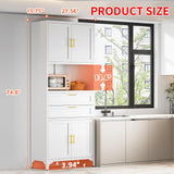 FogQueen 75" Tall Metal Storage Cabinet,Pantry Storage Cabinet with 2 Drawers and Open Space,Kitchen Cupboard with Adjustable Shelves,Multi-Functional Cabinet for Living Room,Bathroom,Garage (White) FogQueen