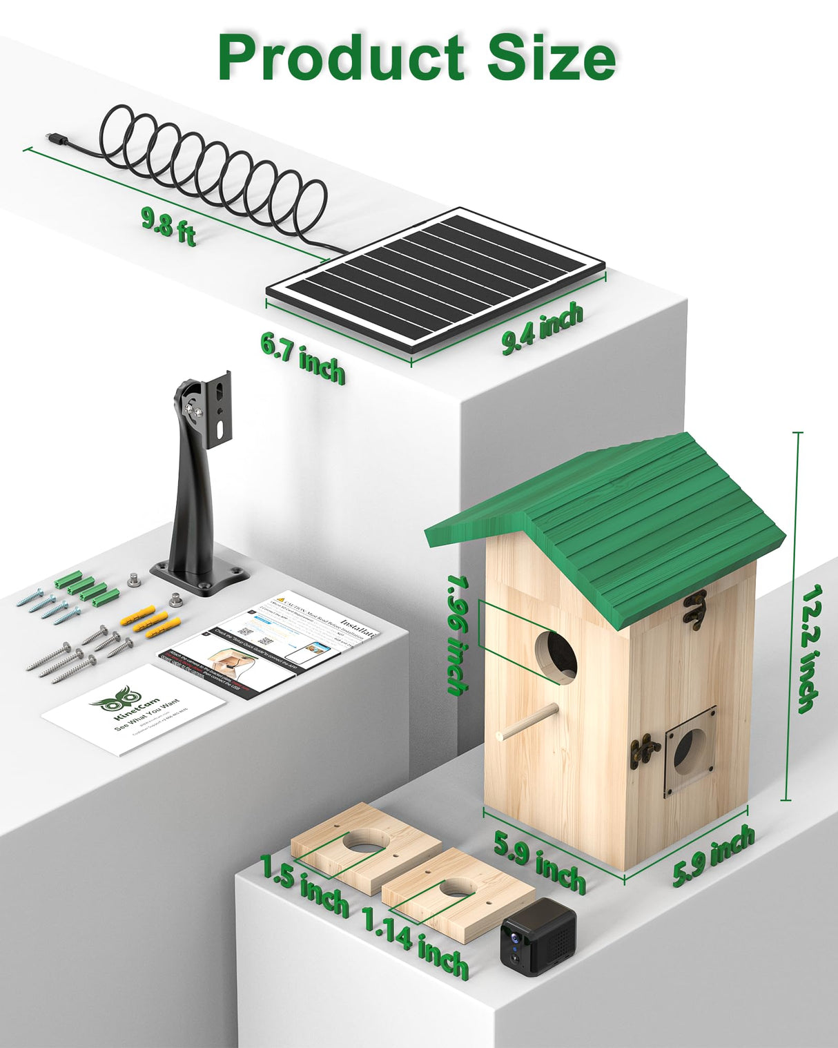Smart Bird House Camera Solar Powered, 2K HD Wi-Fi Bird Watching Camera for Birdhouse, Auto Detect & Notify, Night Vision, APP Control, Wooden Birdhouse with Camera Inside KinetCam