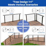 Muzata 15-20ft Complete Set 36" Cable Railing Post Kit Include 4Pack Black Posts PS01, 250ft Wire Rope, Swageless Cable Railing System DIY Kit (No Handrail) RWS1 BH4S Muzata