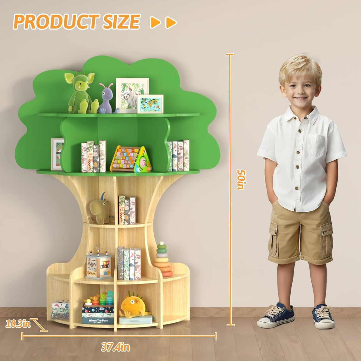 RUPOLX 5-Tier Tree Kids Bookshelf, Toddler Montessori Shelf Book Rack, Toy and Book Storage for Kids, Wooden Children's Bookcase, Toy Storage Organizer for Preschool, Kid Room, Playroom, Nursery-001 RUPOLX
