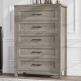 Jocoevol 5 Drawer Dresser for Bedroom, Farmhouse Dresser with Deep Drawers, Tall Grey Dresser Wooden Dresser Chest of Drawers for Living Room, Hallway, Entryway (Grey, 5 Drawer) Jocoevol