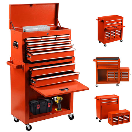 JD Trading 8-Drawer Rolling Tool Chest 2 in 1 High Capacity Tool Box Detachable Organizer Tool Storage Cabinet with 4 Wheels & Lockable Lined Drawers for Garage Warehouse Workshop (Red) JD Trading