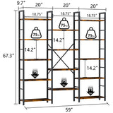 Shintenchi Triple 5 Tier Bookshelf, Industrial Large Bookcase with 14 Open Display Shelves, Large Etagere Bookshelf,Wide Book Shelf Book Case for Home & Office, Rustic Brown Shintenchi