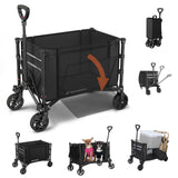 Raynesys 3 in 1 Collapsible Wagon Converts to Bench, 220lbs Foldable Wagon Cart with Wheels, 120L Shopping Cart for Groceries Folding Utility Wagon for Beach, Garden, Camping, Sport, Black Raynesys