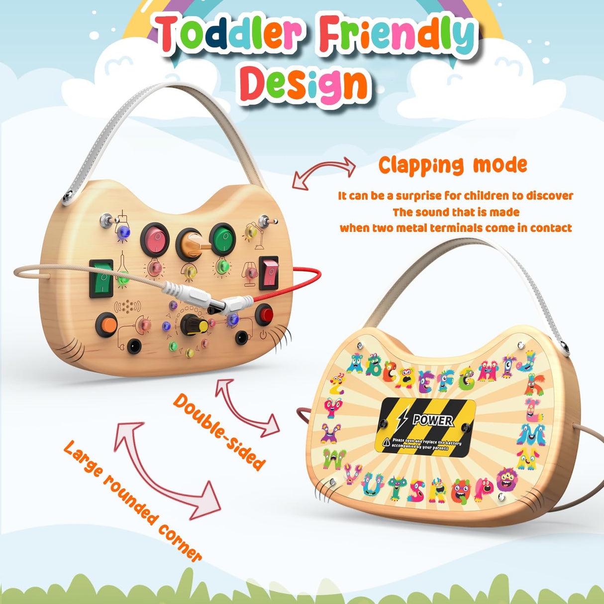 flycoost Montessori Toddler Busy Board Sensory Toys for Toddlers Wooden Autism Sensory Toy, Toddler Switch Board with 17 LED Lights for Kids 1-6 Year Olds to Develop Fine Motor Skills. flycoost