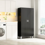 Waqiv 71''H Black Metal Garage Storage Cabinet with Wheels, Lockable Tool Cabinet with Doors and 4 Adjustable Shelves,Tall Metal Cabinets with 2 Pegboards for Garage Storage Systems, Assembly Required Waqiv