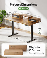 Marsail Electric Standing Desk with Drawers, 55″ x 28″ Height Adjustable Sit Stand Up Desk with Storage Shelf, Ergonomic Home Office & Computer Table with 4 Memory Heights, Rustic Brown Marsail