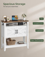 CHOEZON Console Table, Farmhouse Sofa Table with Power Outlet, Entryway Table with Cabinet and Open Shelves, Coffee Bar Cabinet with Storage for Entrance, Hallway, Kitchen, White and Walnut MXG01UWL CHOEZON