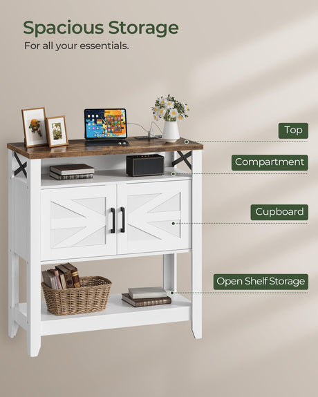 CHOEZON Console Table, Farmhouse Sofa Table with Power Outlet, Entryway Table with Cabinet and Open Shelves, Coffee Bar Cabinet with Storage for Entrance, Hallway, Kitchen, White and Walnut MXG01UWL CHOEZON