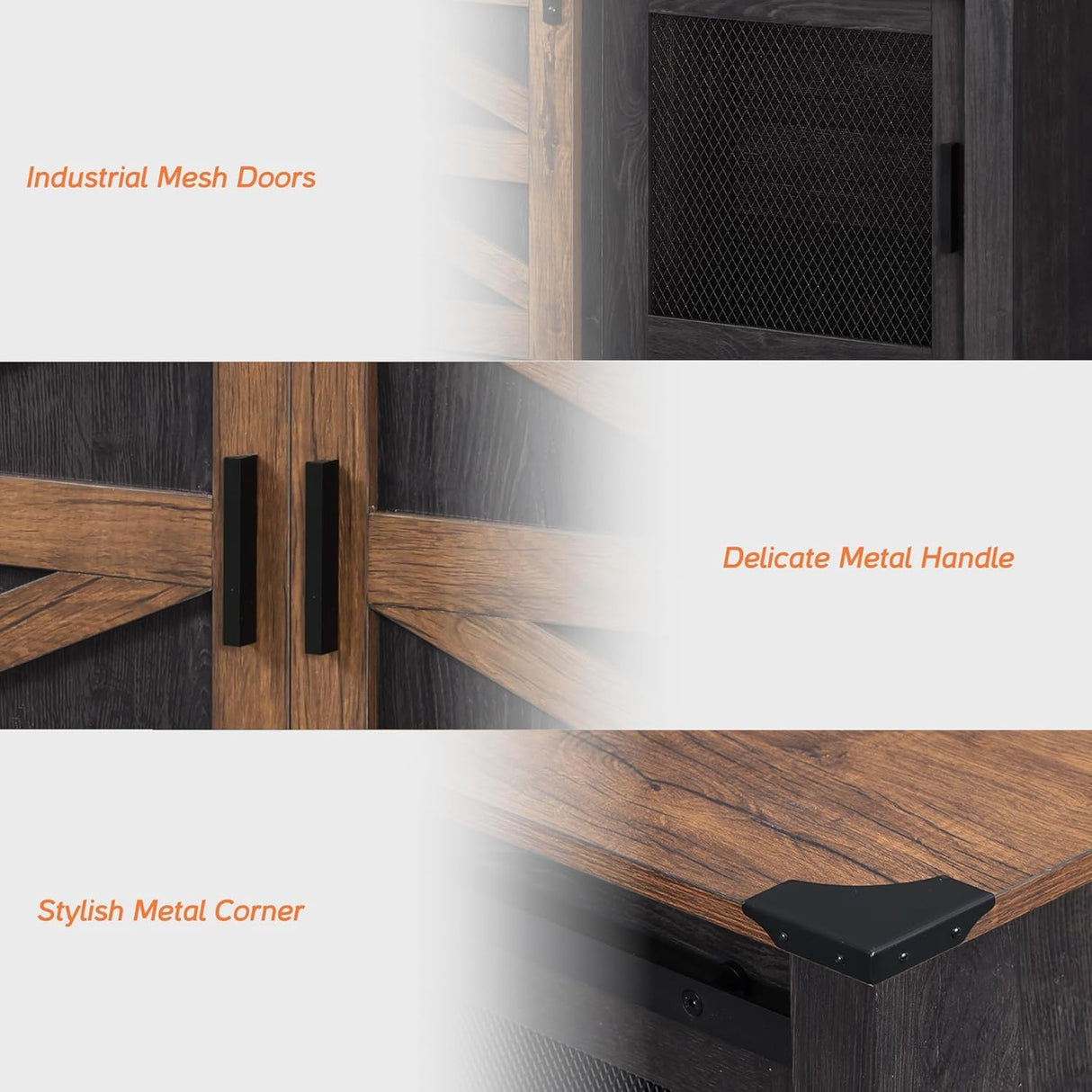 WAMPAT TV Stand Set with Charging Station and Drawers,85 inch Farmhouse Entertainment Center with Sliding Barn Door,Media TV Console with Storage Shelf for Living Room Bedroom，Dark Walnut and Black WAMPAT