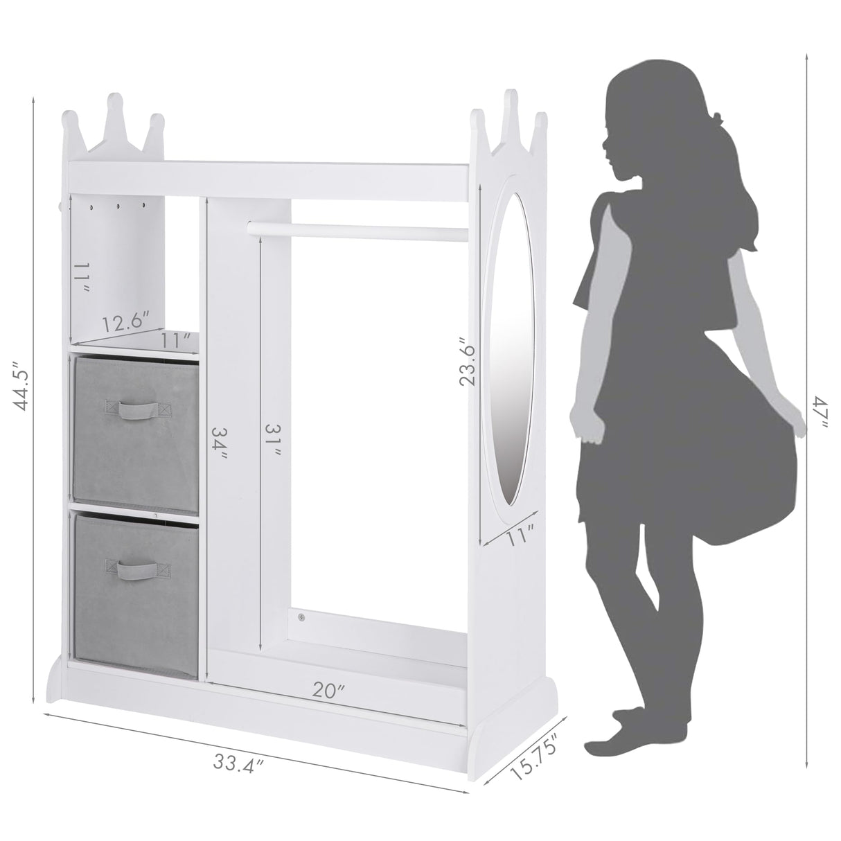 UTEX Kids Play Armoire with Mirror, Storage Bins and Closet for Dress Up and Costumes (White) UTEX