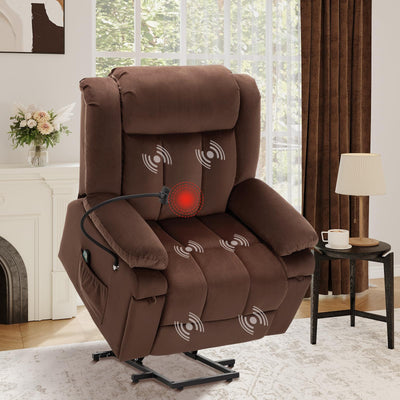 COLAMY Large Wide Power Lift Recliner with Massage and Heat, Extended Footrest for Big Elderly, Phone Stand,Hidden Storage Compartments and Cup Holders for Living Room（Darkbrown