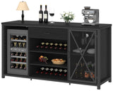 LVB Long Coffee Bar Cabinet with Fridge Space, Modern Wood Metal Large Wine Liquor Cabinet with Rack, Big Wide Sideboard Buffet Cabinet with Drawer Storage for Kitchen Dining Room, Black Oak, 70 Inch LVB