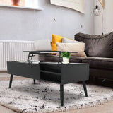 MGHH Wood Lift Top Coffee Table with Hidden Compartment & Adjustable Storage Shelf, Side Tables Lift Tabletop Dining Table for Home Living Room, Office, Reception Room, Black MGHH