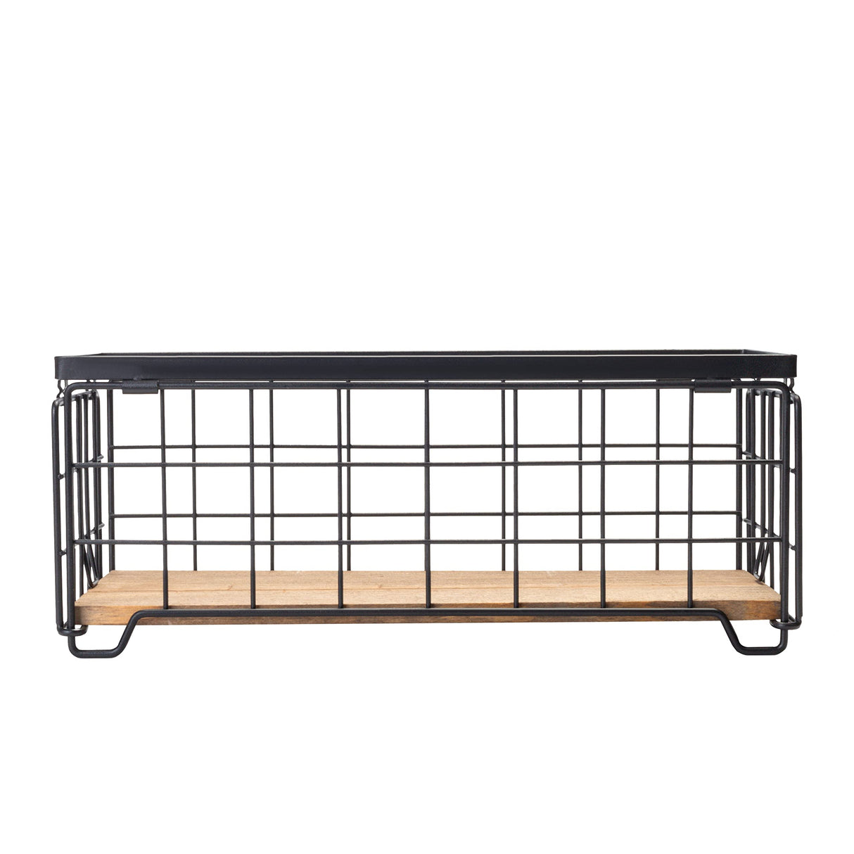 Metal Wire Storage Basket, Toilet Paper Roll Holder Wood Base Countertop Decor Box Toilet Tank Shelf Cabinet Organizer for Bathroom Pantry Garage Bedroom Livingroom - Black TIEYIPIN