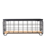 Metal Wire Storage Basket, Toilet Paper Roll Holder Wood Base Countertop Decor Box Toilet Tank Shelf Cabinet Organizer for Bathroom Pantry Garage Bedroom Livingroom - Black TIEYIPIN