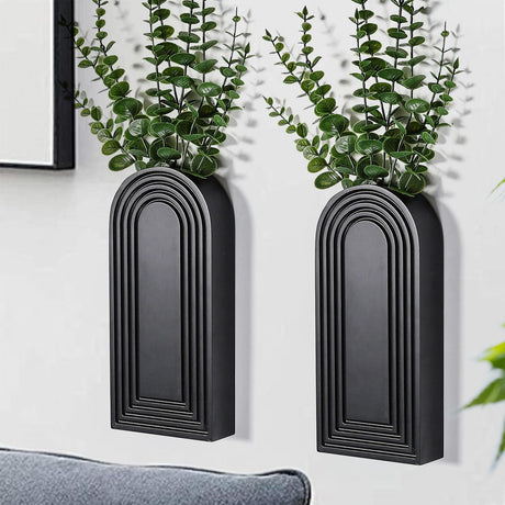 Dnnnii 2 Pack Wooden Wall Vase Set - Black Finish Modern Farmhouse & Boho Wall Decor for Entryway, Hallway, Bathroom, Living Room, Dining Room, Narrow Spaces Dnnnii