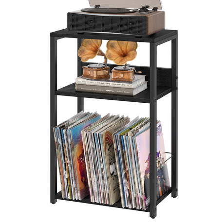 LELELINKY Record Player Stand, 3-Tier End Side Table with Vinyl Record Storage, Vinyl Record Holder Up to 120 Albums, Turntable Stand with Vinyls Storage for Music Living Room LELELINKY