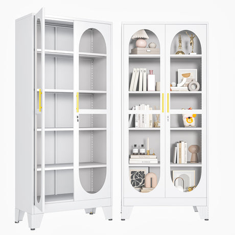 baoliwo Display Cabinet with Glass Door, 71" Tall Storage Cabinet with Adjustable Shelves, Metal Curio Cabinet Multi-Purpose Display Case for Collectibles Bedroom Living Room Office baoliwo