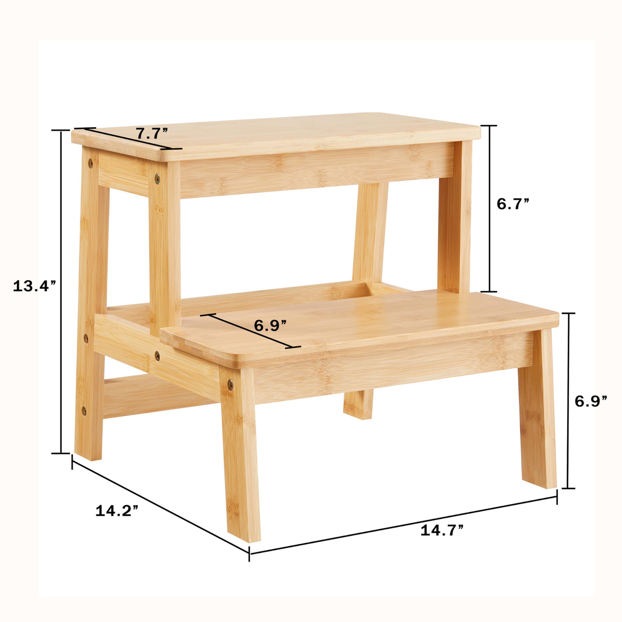 Bamboo Step Stools for Adults Kids, 2 Step Stool for Kichen/Bathroom/Bedside Step Stool - Holds up to 350Lb (Natural) Kovhzcu