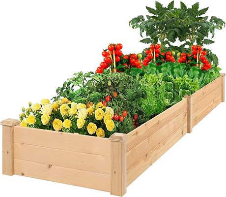 SUNCROWN Outdoor 8FT Wooden Raised Garden Bed Planter Box Kit for Vegetables Fruits Herb Grow, Patio or Yard Gardening SUNCROWN