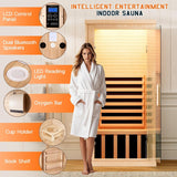 Albott Infrared Sauna Room, 1260W/110V Canadian Hemlock Wood 1 Person Infrared saunas for Home with 7 Color Therapy Lamp, Foot Heater, Dual Bluetooth Speaker, LCD Control Panel, 32.3x32.3x66.1inch Albott