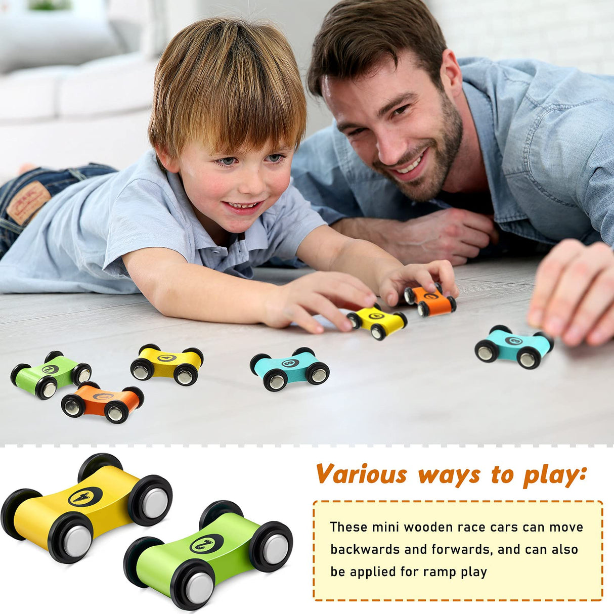 8 Pieces Wooden Mini Car Wood Race Car Kids Wooden Track Colorful Car Ramp Toy Replacement Car Toy Vehicle Play Sets for Toddlers Party Gift Sotiff