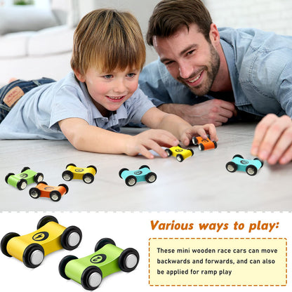 8 Pieces Wooden Mini Car Wood Race Car Kids Wooden Track Colorful Car Ramp Toy Replacement Car Toy Vehicle Play Sets for Toddlers Party Gift
