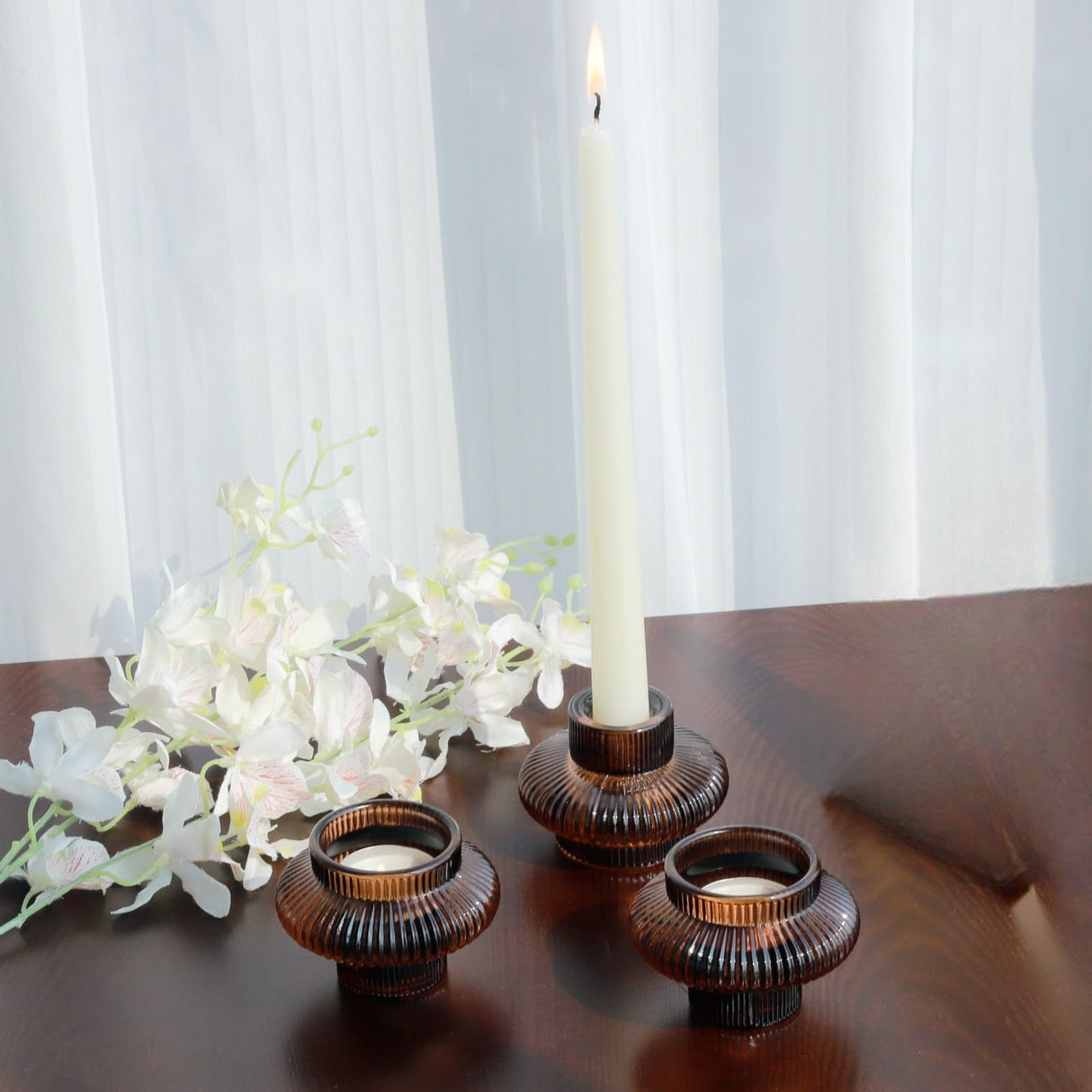 VOHO Brown Candlestick Holders Set of 6, Old Fashioned Candle Sticks Holder Decor for Daily Room/Halloween/Thanksgiving Party, Double Side Taper Candle Holders for Candlesticks/Tealight Candles(Brown) VOHO