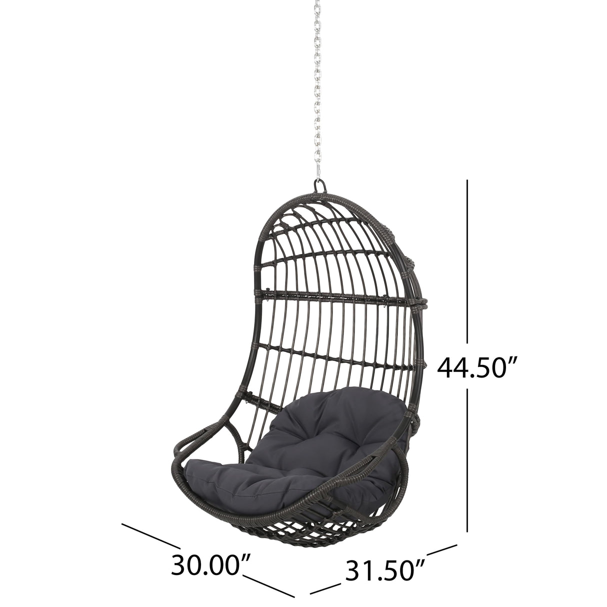 Hanging Chair with 8FT Chain, Egg Swing Chair Without Stand Outdoor Indoor, Wicker Rattan Hammock Egg Swing Chair with Hanging Chain, Ideal for Patio, Porch, Garden, Grey Ibraccieni