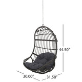 Hanging Chair with 8FT Chain, Egg Swing Chair Without Stand Outdoor Indoor, Wicker Rattan Hammock Egg Swing Chair with Hanging Chain, Ideal for Patio, Porch, Garden, Grey Ibraccieni