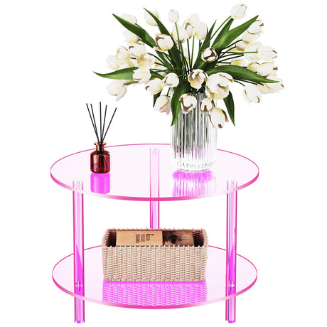 solaround Acrylic Coffee Table, Small Round Modern Coffee Table for Living Room, Pink solaround