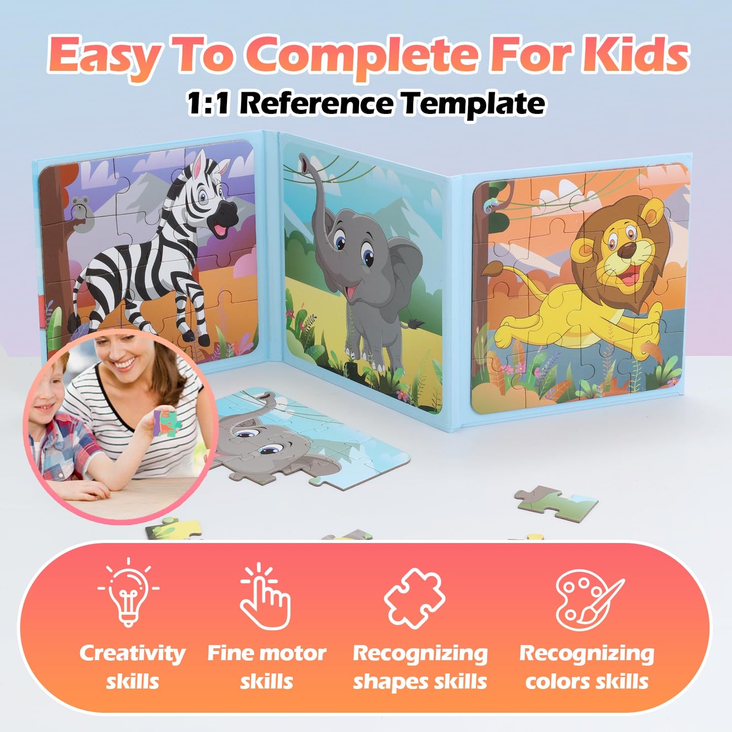 Magnetic Puzzles for Kids Ages 3 4 5 6, Puzzles for Kids Ages 4-8, Toddler Puzzles Ages 2-4, Wooden Jigsaw Puzzles Book for Preschool Toddlers, Travel Toys for 3-5 Year Old Board Games Boys and Girls