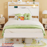 Elephance Twin Bed Frames with Charging Station and Storage Headboard, No Box Spring Needed, Noise Free, Easy Assembly Elephance