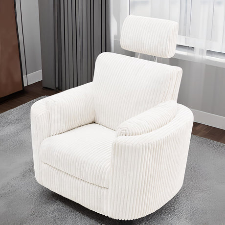 Zenosyne Power Swivel Recliner Rocking Chair Nursery Glider Rocker with Headrest, USB and Type-c Port, Corduroy Electric Reclining Sofa Chair Arm Chair for Living Room (White) Zenosyne