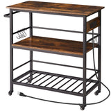 IBUYKE Kitchen Island with 3 Shelves, Island Table for Kitchen with Power Outlet,Kitchen Cart with Large Worktop,Rolling Bar Cart for Home, Outdoor, Kitchen TMJ024H IBUYKE