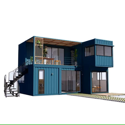 Double story 6-8 Bedrooms with Balcony Modern 2024 design. Fully equipped bathroom, prefab container house with stairs with a free Water heater - WoodArtSupply