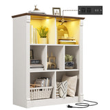 EnHomee 7 Cube Storage Organizer with LED Light and Charging Station Wood Cube Shelf White Bookshelf for Bedroom Living Room,Office,White EnHomee