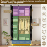 Hlivelood Large Armoire Wardrobe Closet Cabinet with Drawers and LED Lights, Multi-Tier Shelves, Hanging Rod, Large Capacity Storage 3 Door Wardrobe Armoire with Top Cabinet for Bedroom, Black Hlivelood