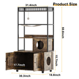 Litter Box Enclosures with Metal Frame, Indoor Tall Cat Litter Box Furniture Hidden with Storage Shelf, Retro Brown IDEALHOUSE